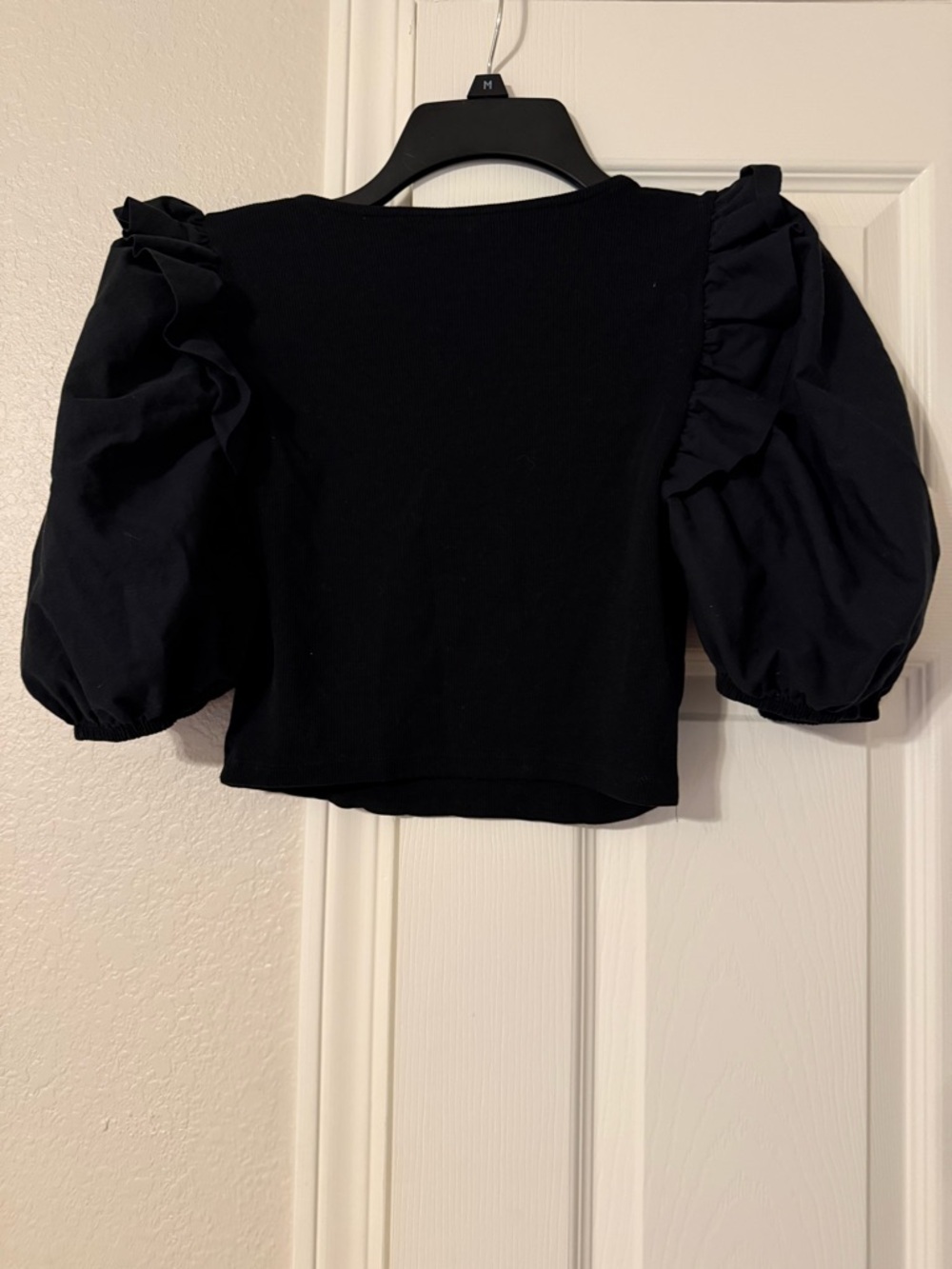 Zara Black Puff-Sleeve Square-Neck Crop Top - Picture 4 of 6